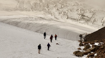 along the glacier to the pass