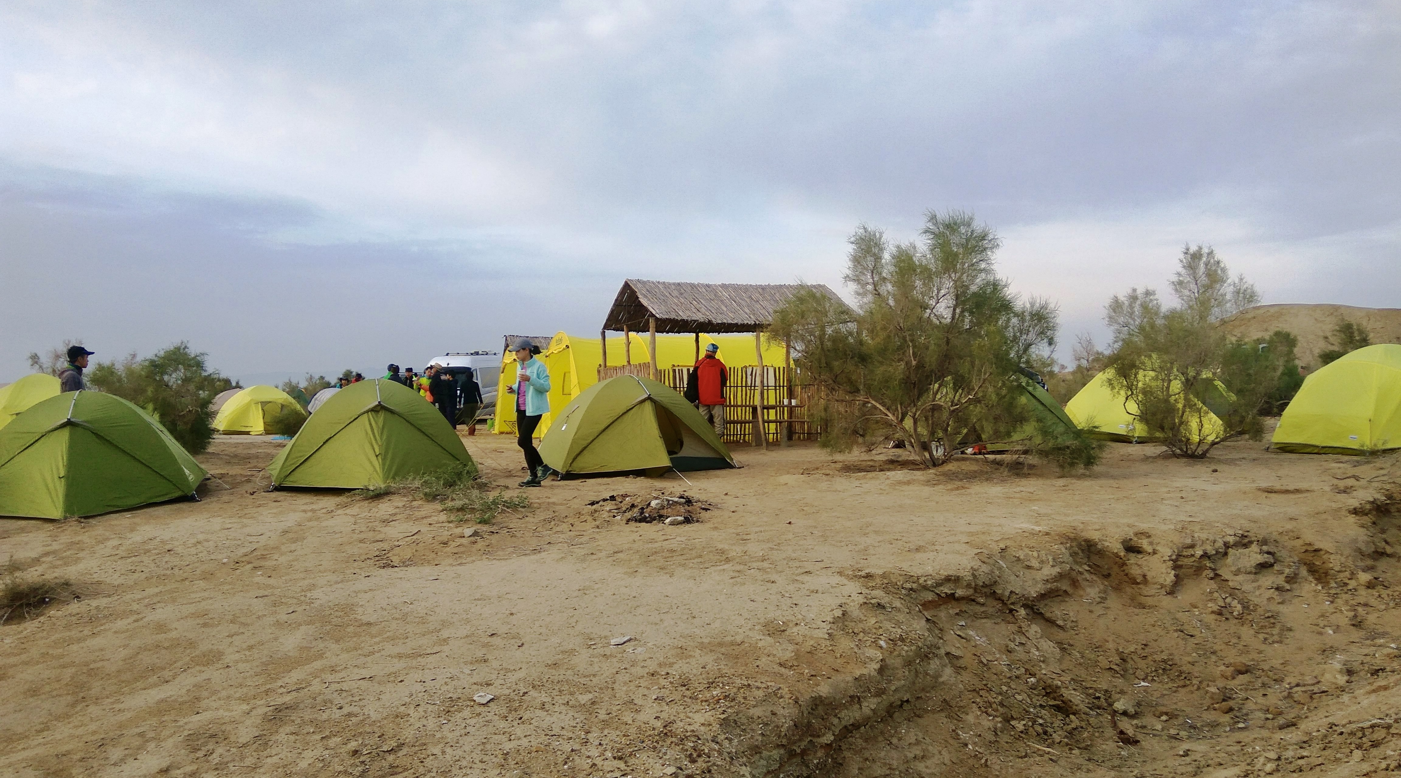 Group of camping tents at the Trekking Club camp in the Aktau Mountains