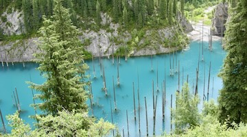 Kaindy Lake with sunken forest