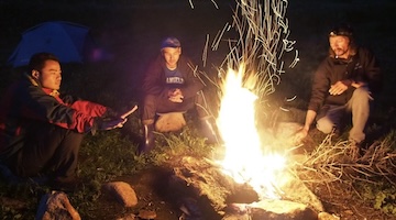 evening fire at a camp